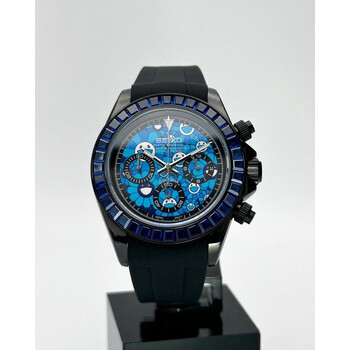Custom Seiko Mod •Blue Diamond Black Daytona Murakami • 39.5mm